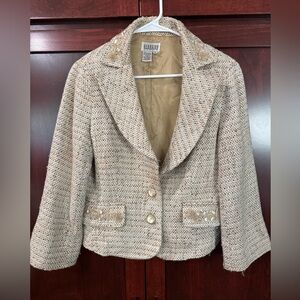 Georgiou Tan Blazer with Cropped Length and Tweed Texture